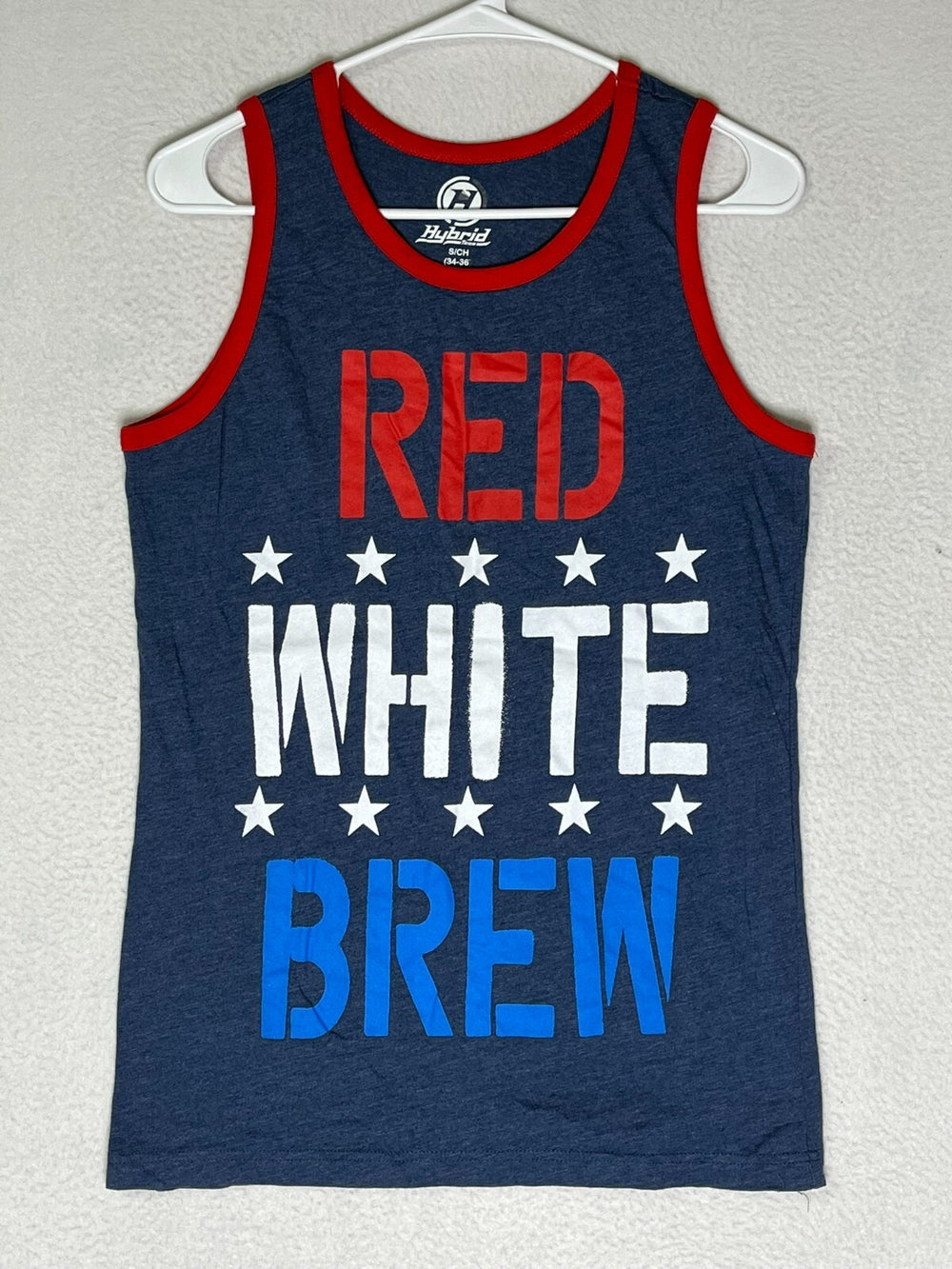 Hybrid Red White & Brew Blue Drinker Muscle Tank Top Sleeveless Men's Size Small
