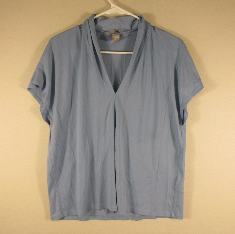 H&M Womens Casual V-Neck Blouse Top Stretch Short Sleeve Size M Light Blue