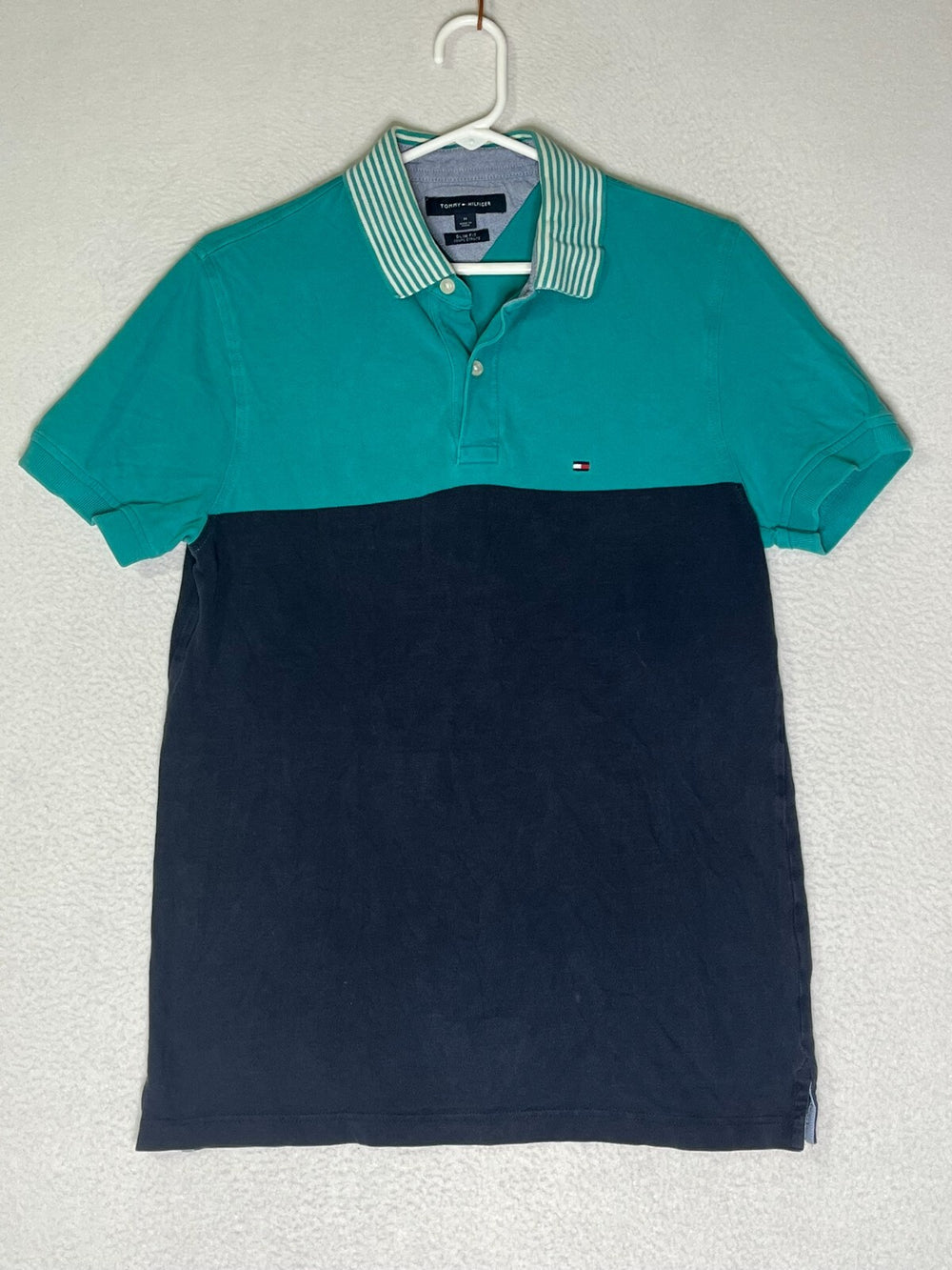Tommy Hilfiger Blue Mens Polo Shirt Slim Fit Stretch Side Slit Mens Size Medium