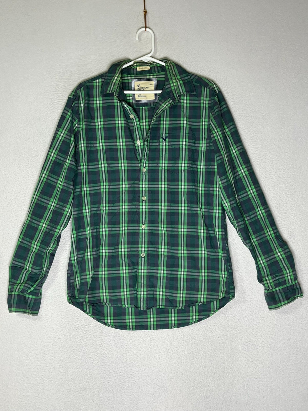 American Eagle Outfiters Plaid Green Button Down Shirt Athletic Fit Mens SZ M