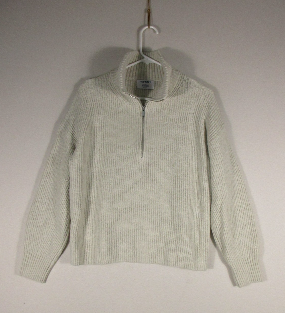 Old Navy Go Recycled Womens Ribbed Knit 1/4 Zip Sweater Long Sleeve Size M Beige