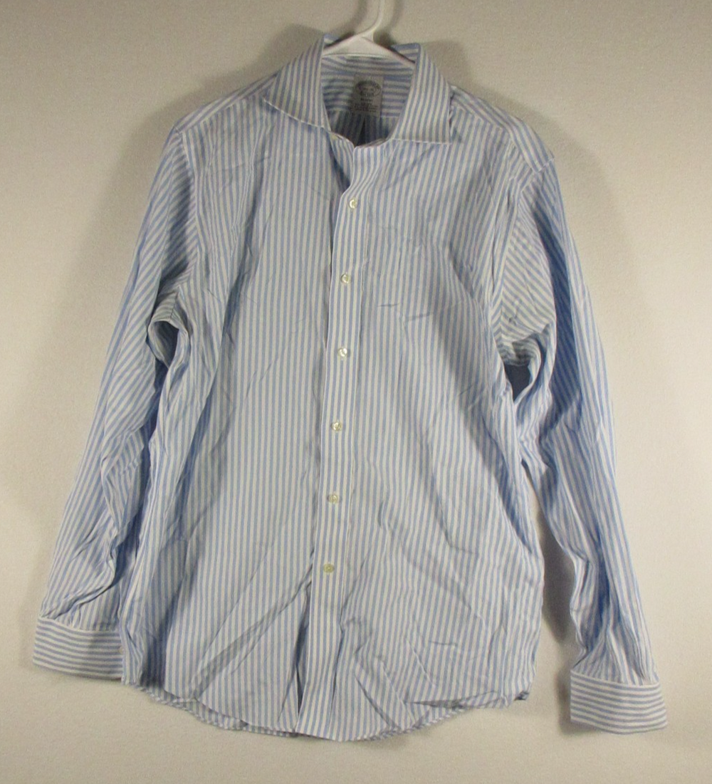 Brooks Brothers Mens Striped Shirt Long Sleeve Collar Neck Size 15.5-35 White