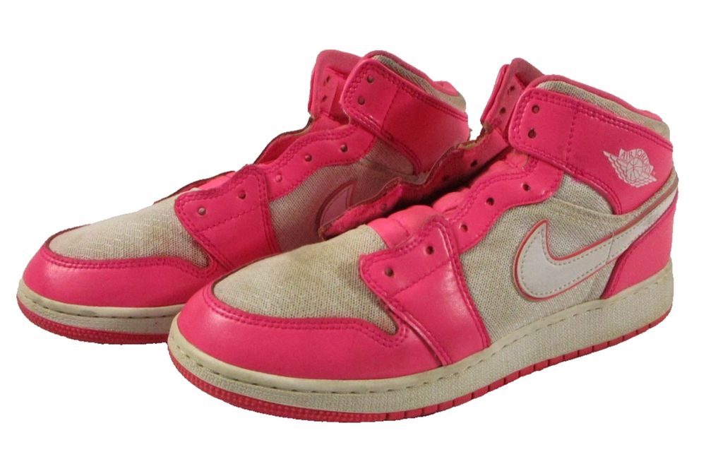 Nike 1 Mid Air Jordan Hyper Pink Sneakers Shoes 555112-611 Size US7Y EU40