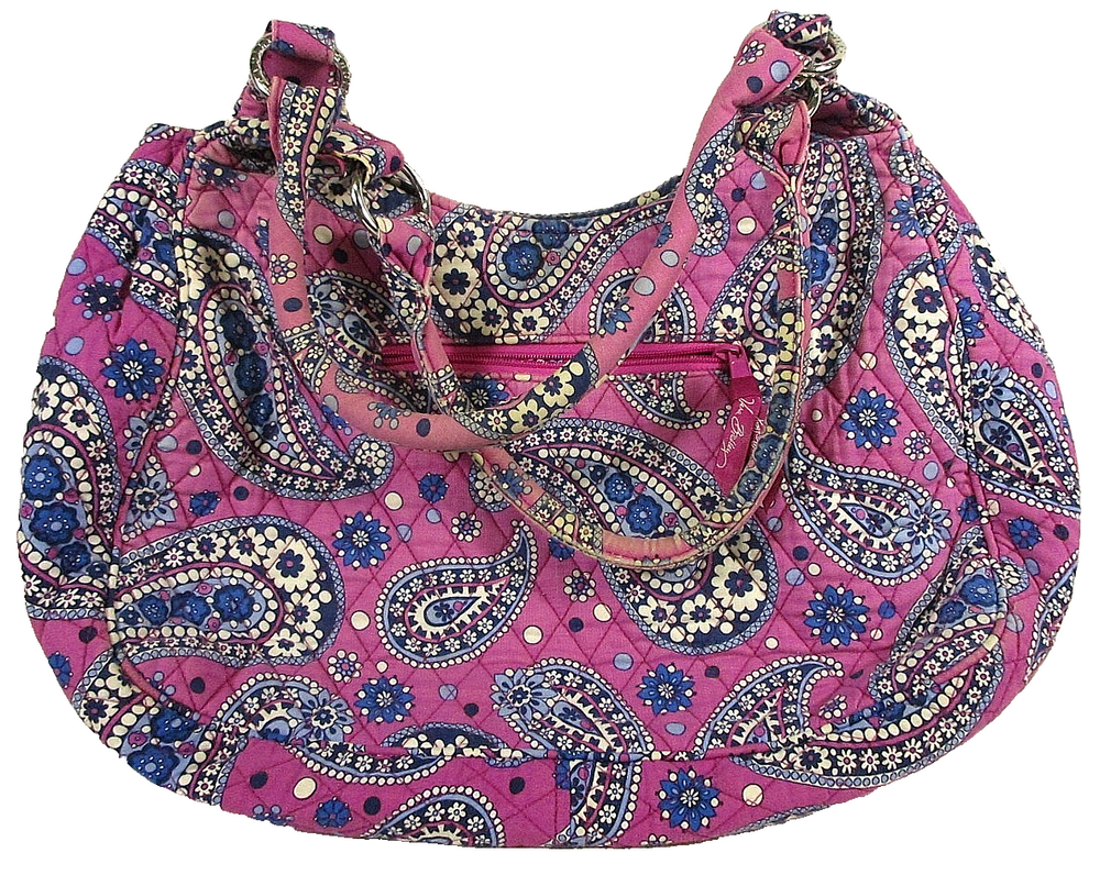 Vera Bradley Womens Paisley Shoulder Bag Adjustable Zip Pockets Pink/Blue