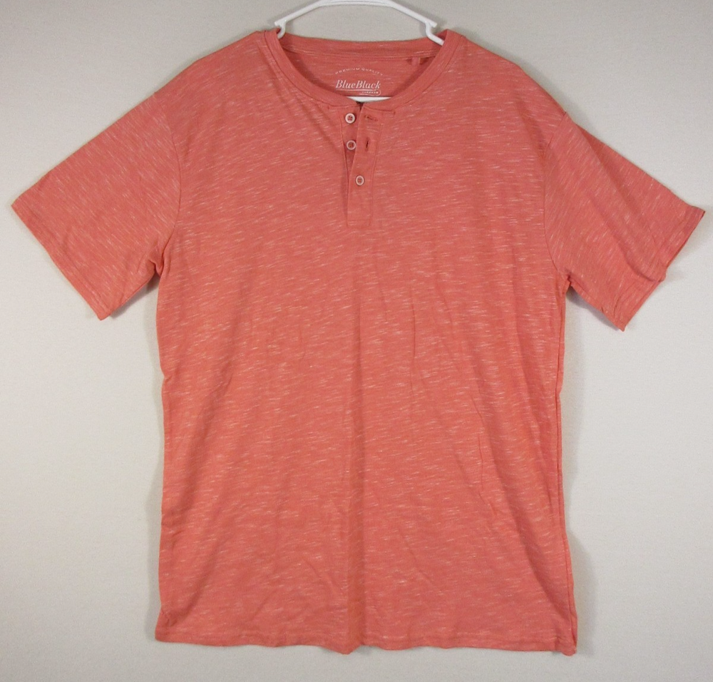 Blue Black Threads Mens Button-Up Henley Shirt Short Sleeve Size L Pink