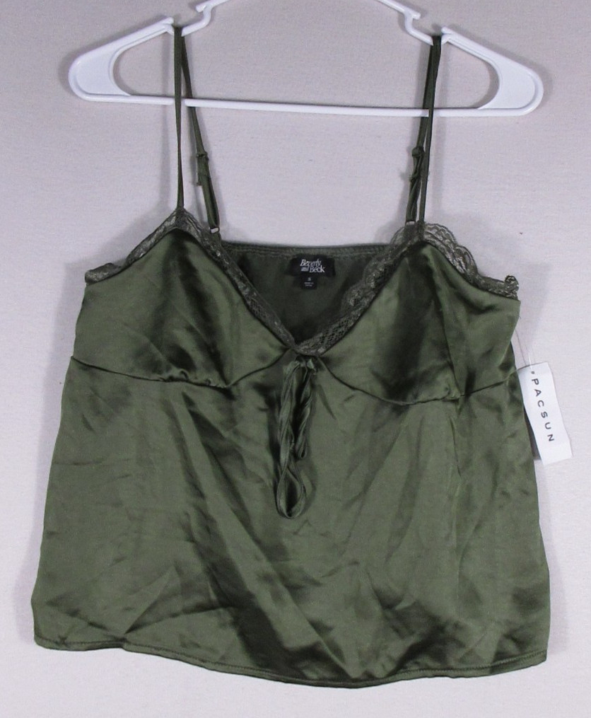 Beverly & Beck Womens Lace Trim Cami Top Adjustable Strap Size S Olive