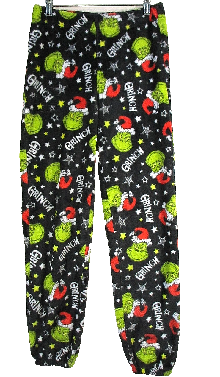 Dr. Seuss Mens The Grinch Fleece Pajama Pants Skinny Leg Pockets Size S Black