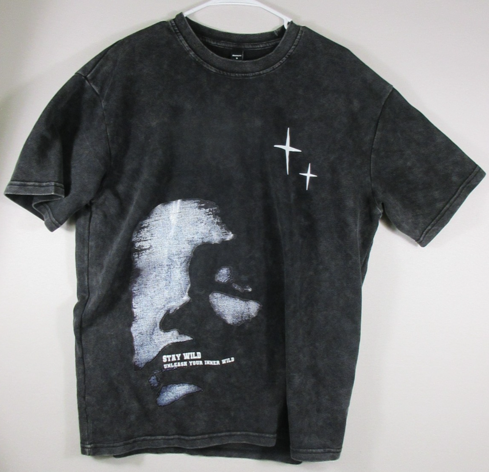 Manfinity Mens Casual Graphic T-Shirt Crew Neck Short Sleeve Size M Black