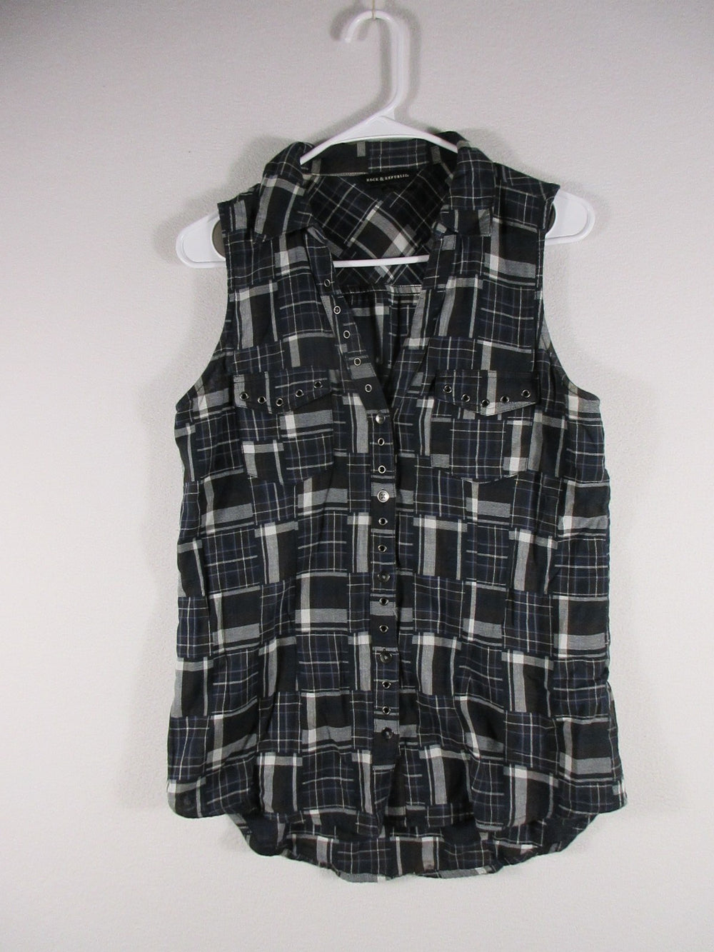 Rock & Republic Womens Plaid Button-Up Top Blouse Sleeveless Size M Multi
