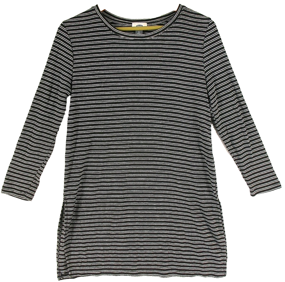Old Navy Womens Pullover Round Neck Top Striped Print Long Sleeve Size L Black