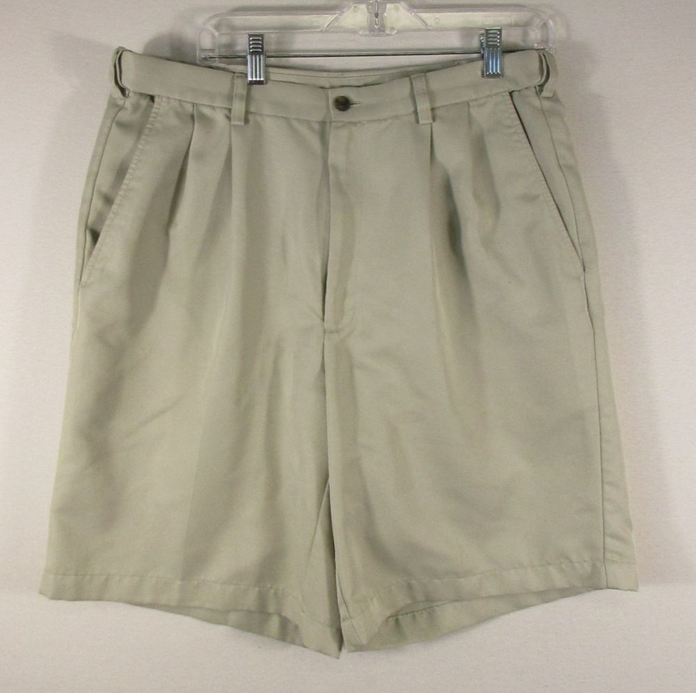 Haggar Mens High Waist Chino Shorts Pleated Front Pockets Size 34 Beige