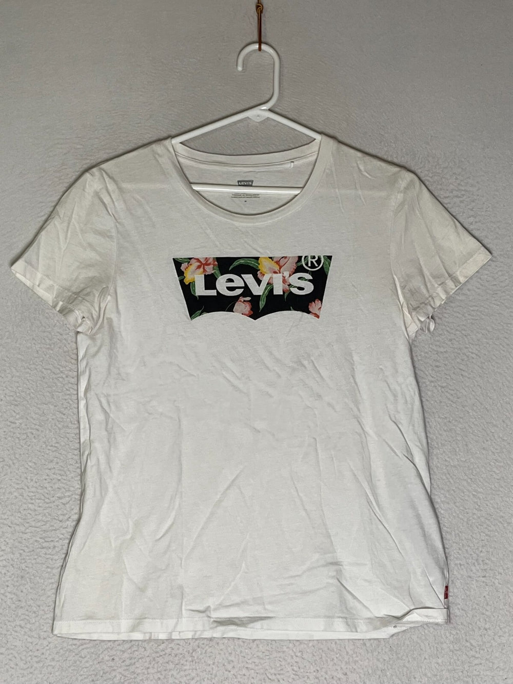 Levi’s White Floral Logo Short Sleeve Tricot Crew Neck T-Shirt Women's Size M