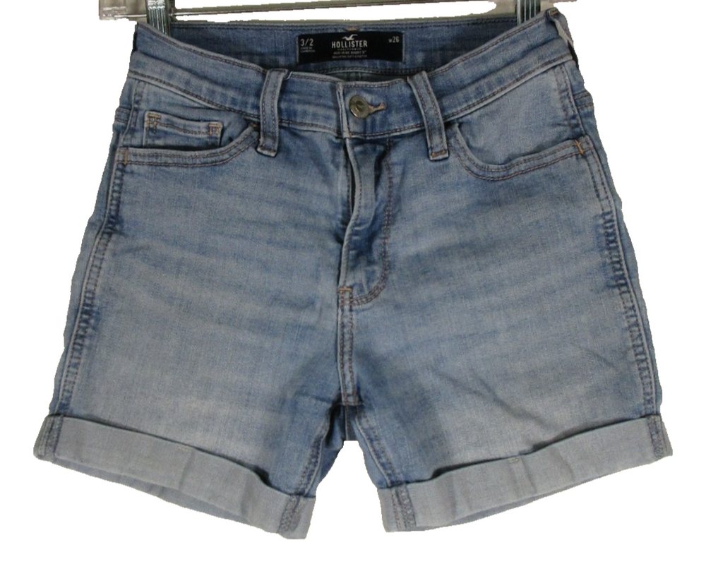 Hollister California Womens Denim Mid Rise Shorts Belt Loops Size W26 Blue