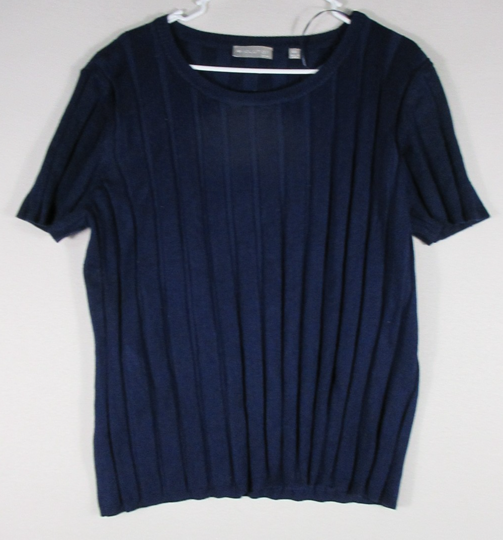 Evolution Womens Pullover Round Neck Ribbed Sweater Short Sleeve Size 2XL Blue