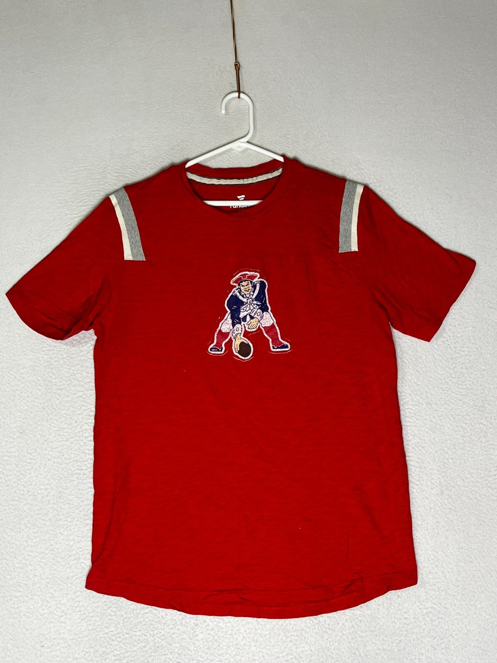 Fanatics Red Crew Neck T Shirt Short Sleeve New England Patriots Logo Mens SZ L