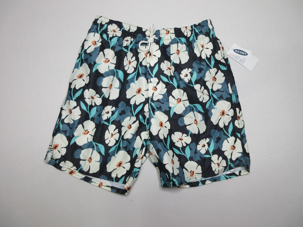 Old Navy Floral Print High Rise Mens Swim Trunks Drawstring Waist Sz S Blue NWT