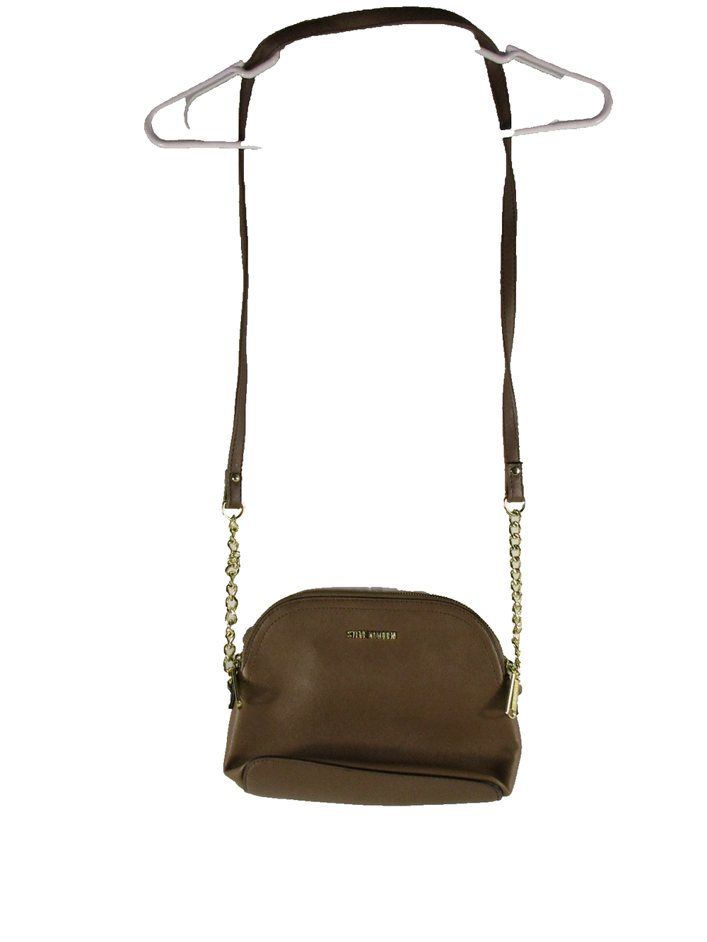 Steve Madden Womens Crossbody Bag Chain Strap Zip Pocket One Size Brown