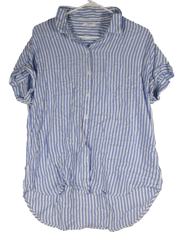 Beach Lunch Lounge Womens Stripe Short Sleeve Button-Up Shirt Size M Blue/White