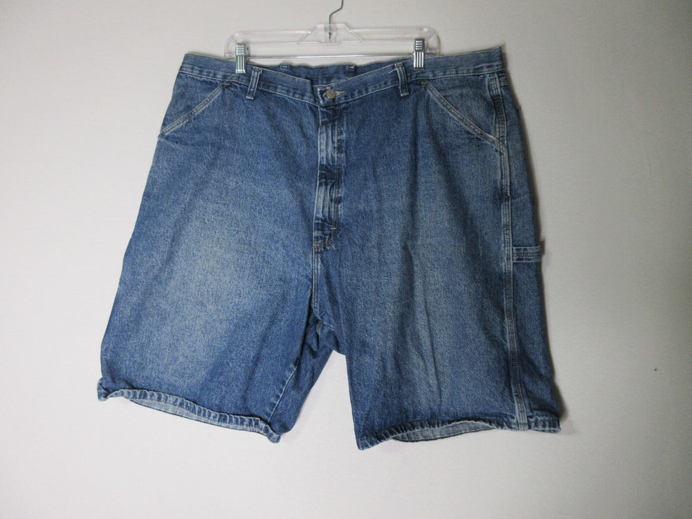 Wrangler Mens Flat Front High Rise Single Button Shorts Pockets Size 42 Blue