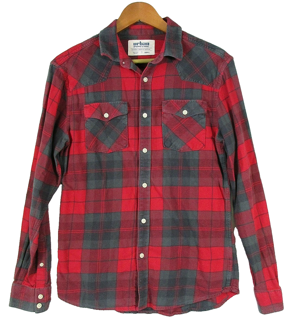 Urban Pipeline Mens Button-Up Plaid Shirt Long Sleeve Pockets Size S Red
