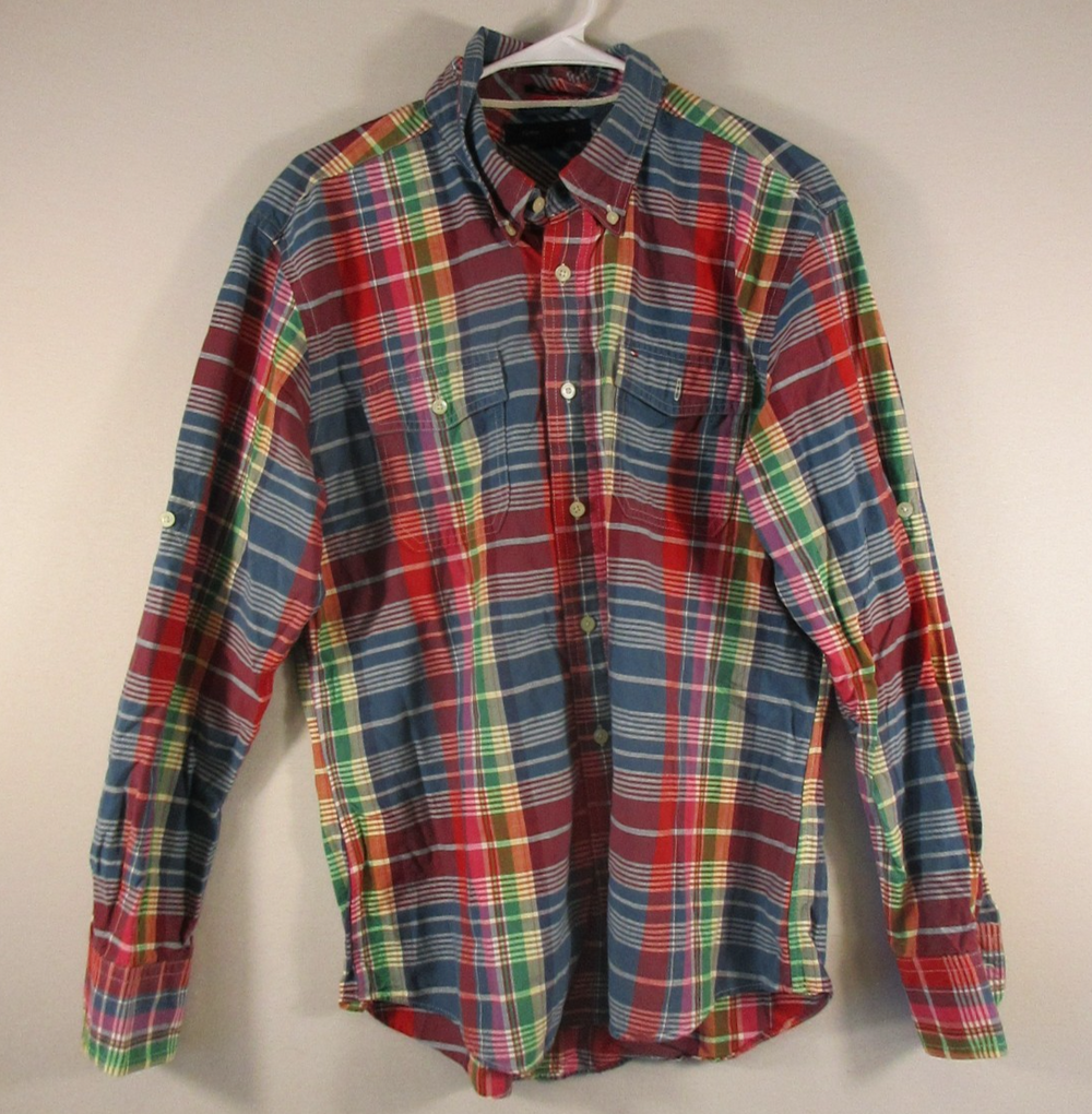 Tommy Hilfiger Mens Button-Up Flannel Shirt Slim Fit Long Sleeve Size L Multi