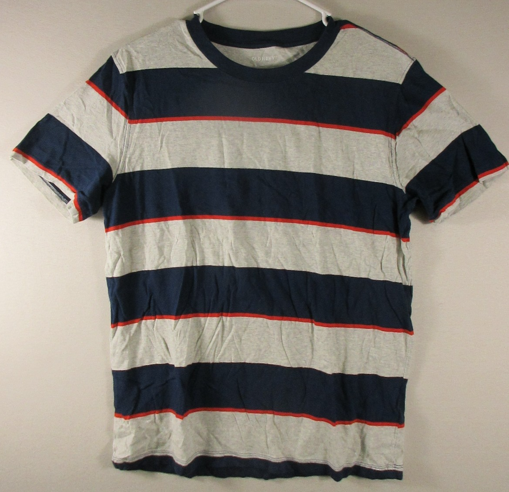Old Navy Mens Crew Neck Striped T-Shirt Short Sleeve Size S Gray/Blue