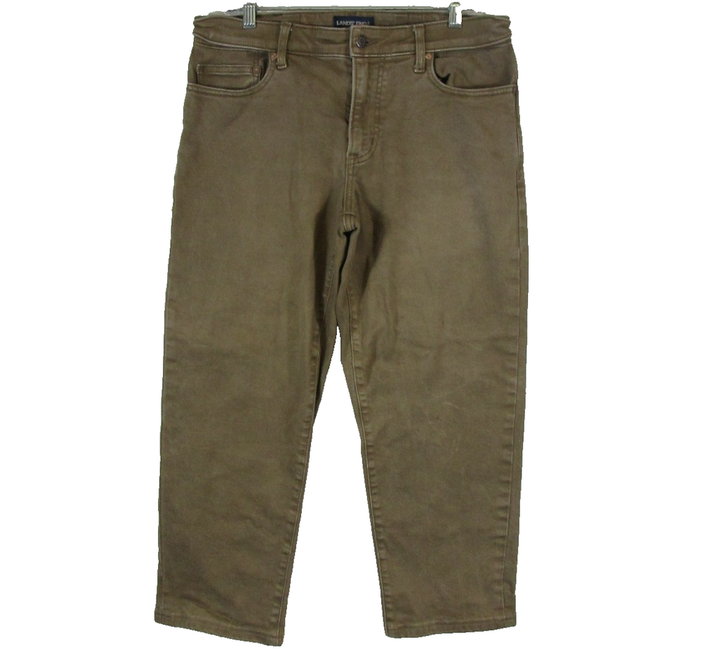Land's End Mens High Waist Straight Jeans Button Fly Pockets Size 32 Brown