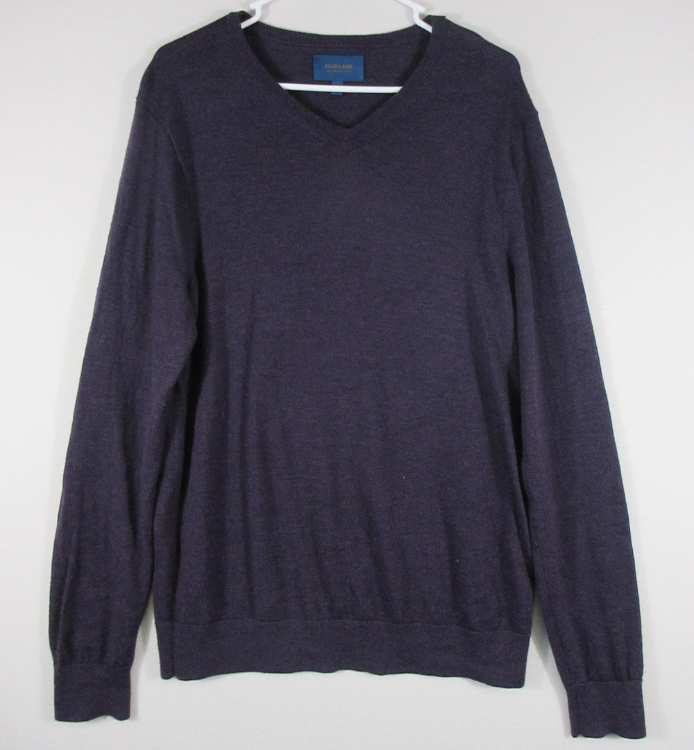 Fairlane Mens V-Neck Merino Wool Knit Sweater Long Sleeve Size M Purple