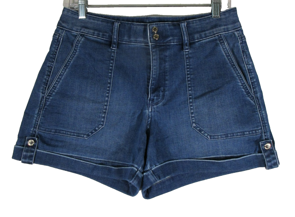 White House Black Market Womens Jean Shorts Mid Rise Cuffed Size 6 Blue