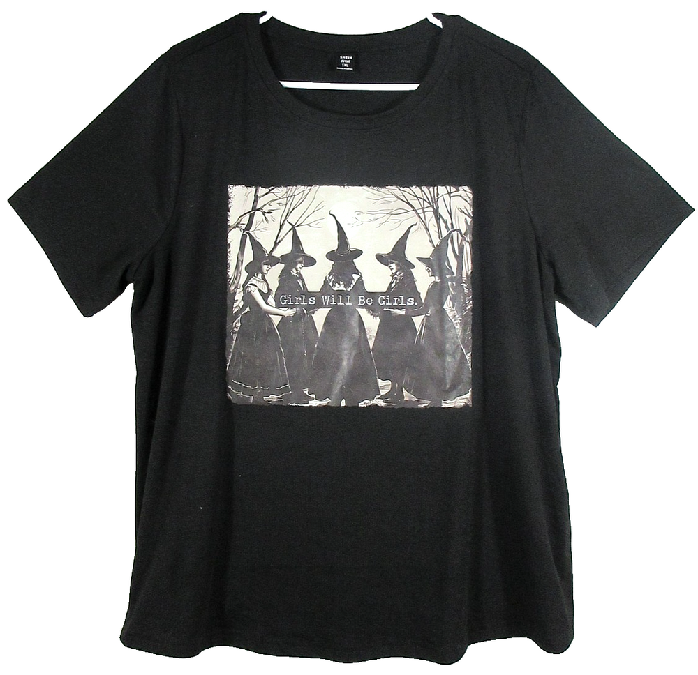 Shein Womens Girls Will Be Girls Graphic T-Shirt Short Sleeve Size 1XL Black