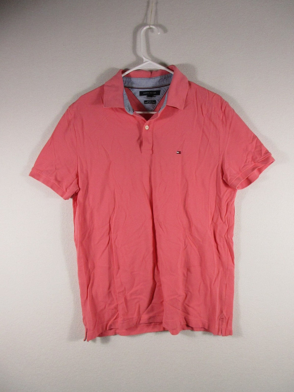Tommy Hilfiger Mens Custom Fit Polo Shirt Knit Short Sleeve Size L Coral