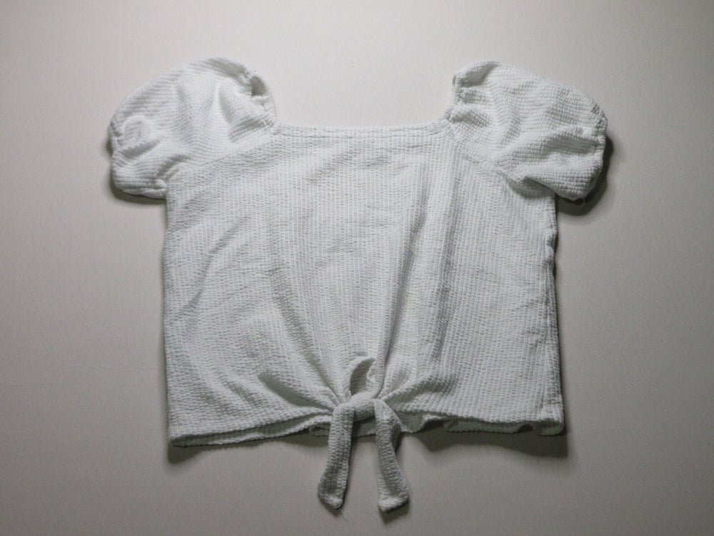 Loft Plain White Puff Sleeve Tie Front Pullover Blouse Top Women's Size Medium