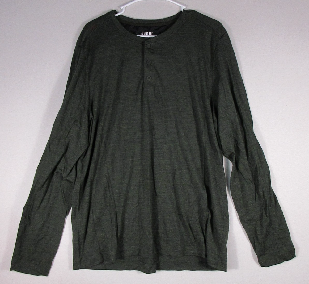 Rhone Mens Button Front Henley Shirt Stretch Long Sleeve Size XL Green