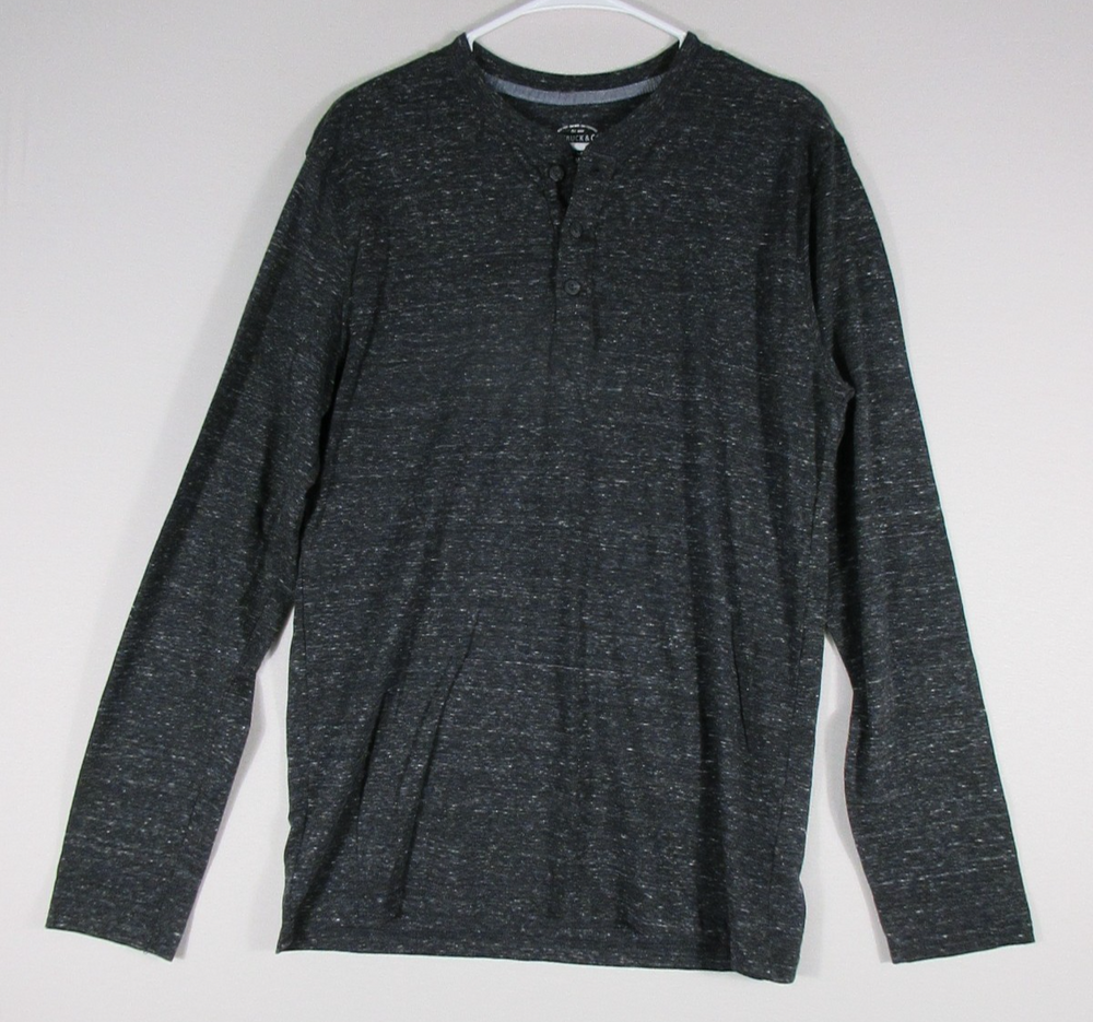 Roebuck & Co Mens Button-Up Henley Shirt Regular Long Sleeve Size M Gray