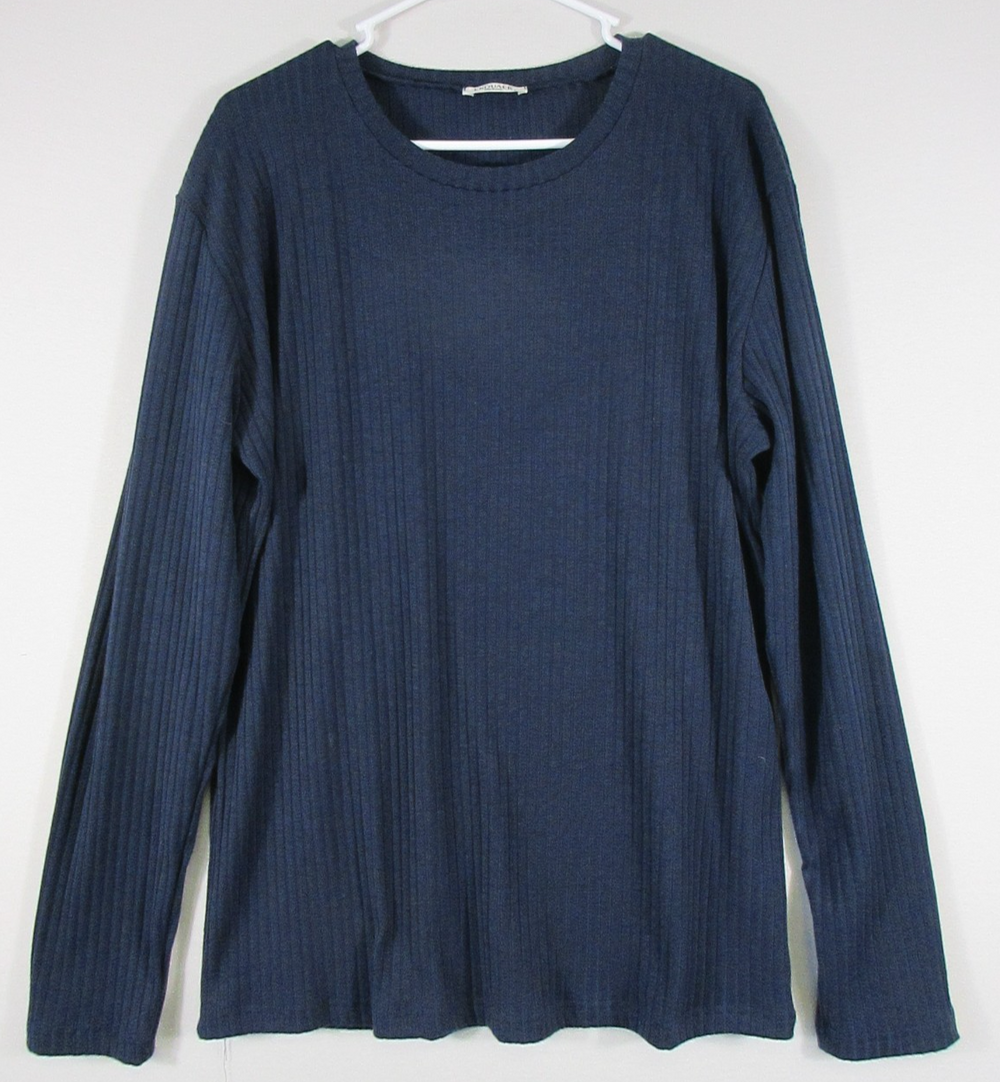 Ekouaer Mens Pullover Crew Neck Sweater Ribbed Knit Long Sleeve Size L Blue