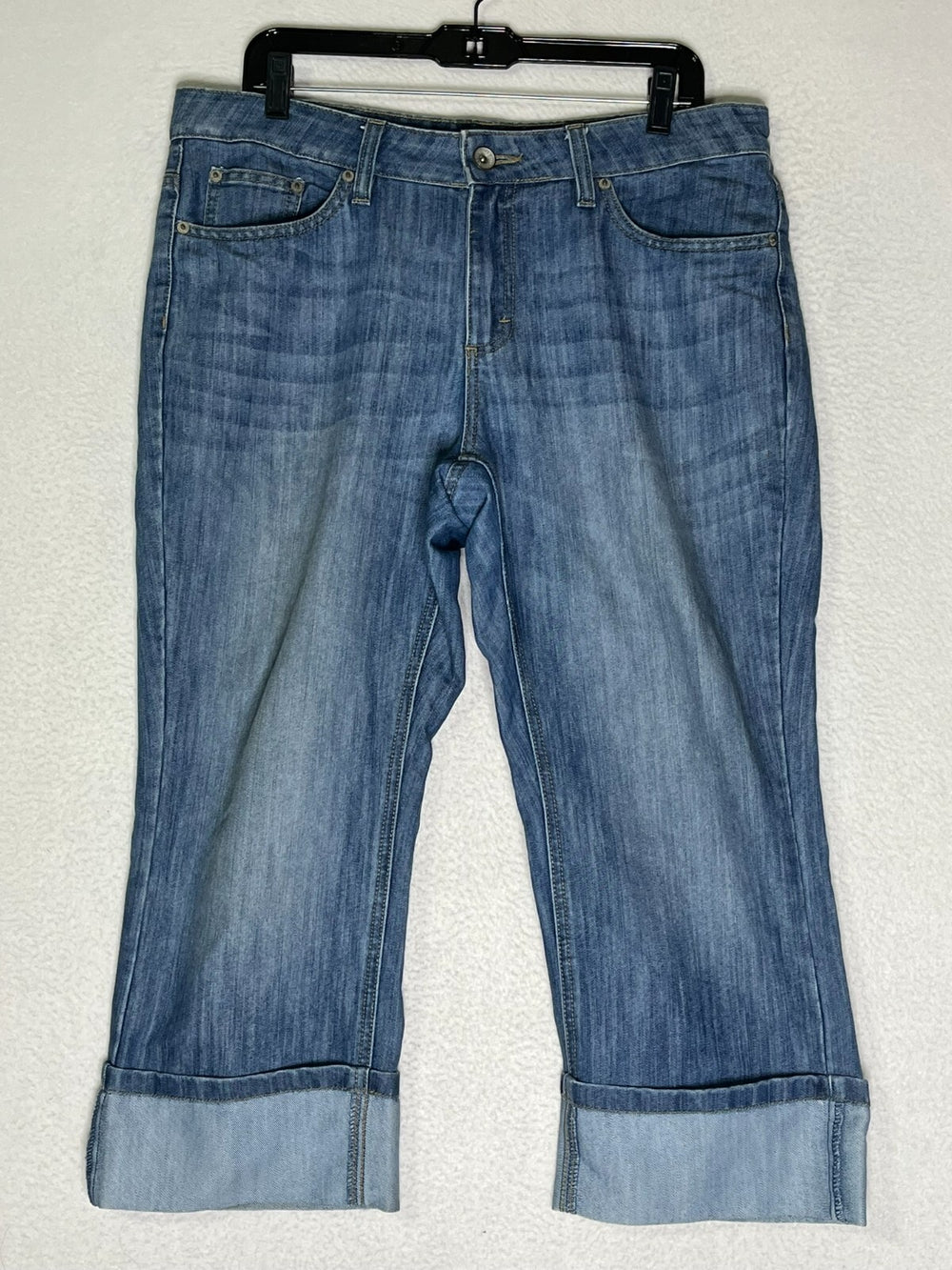 Merona Blue Wide Leg Jeans Roll Cuffed Hem Fit 1 Cotton Womens Size 14 Regular