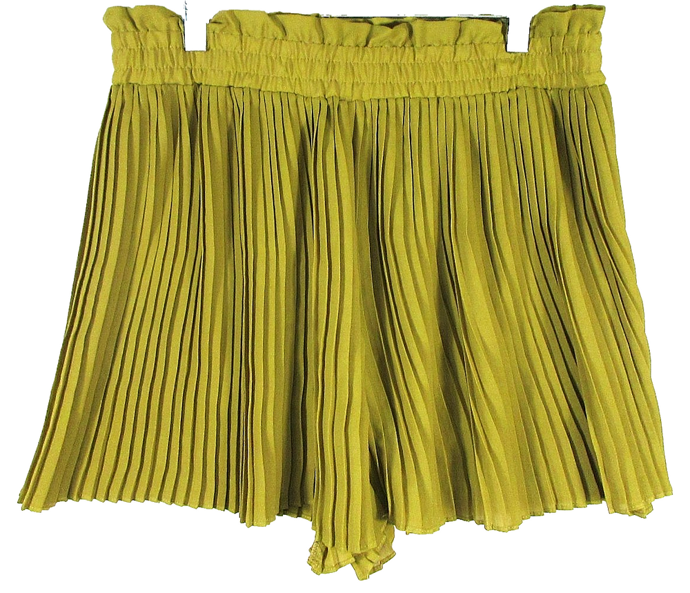 Zara Womens High Rise Pleated Shorts Elastic Waist Size M Olive Green