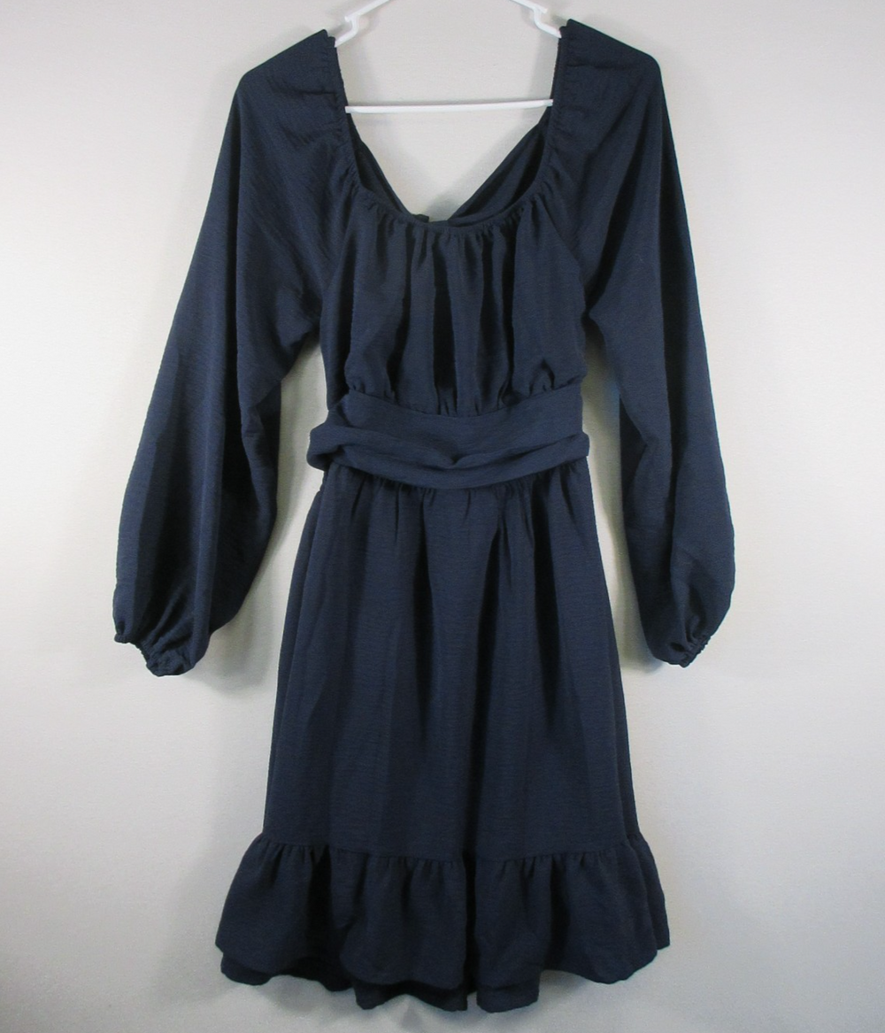 Dokotoo Womens Wrap V-Neck Midi Dress Ruffle Hem Long Sleeve Size M Navy Blue