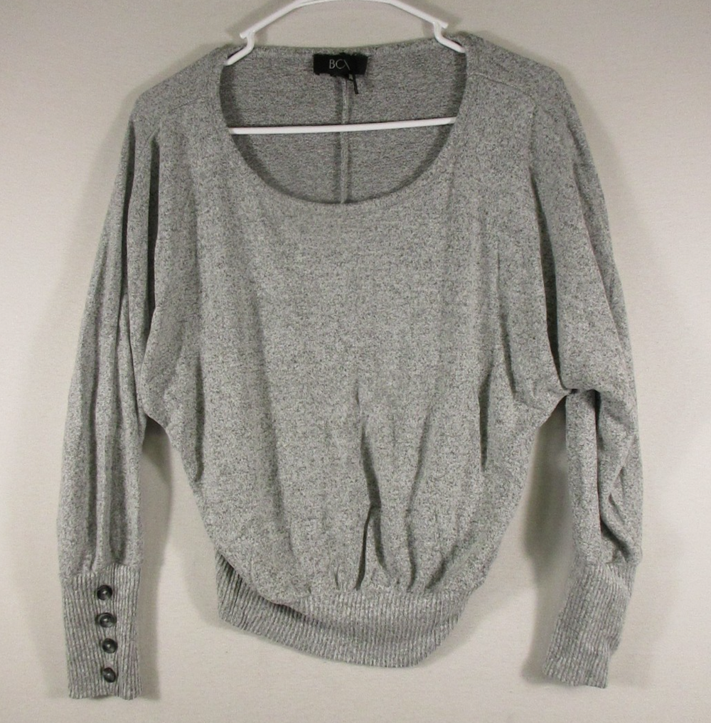 BCX Womens Pullover Scoop Neck Sweater Banded Hem Dolman Sleeve Size M Gray