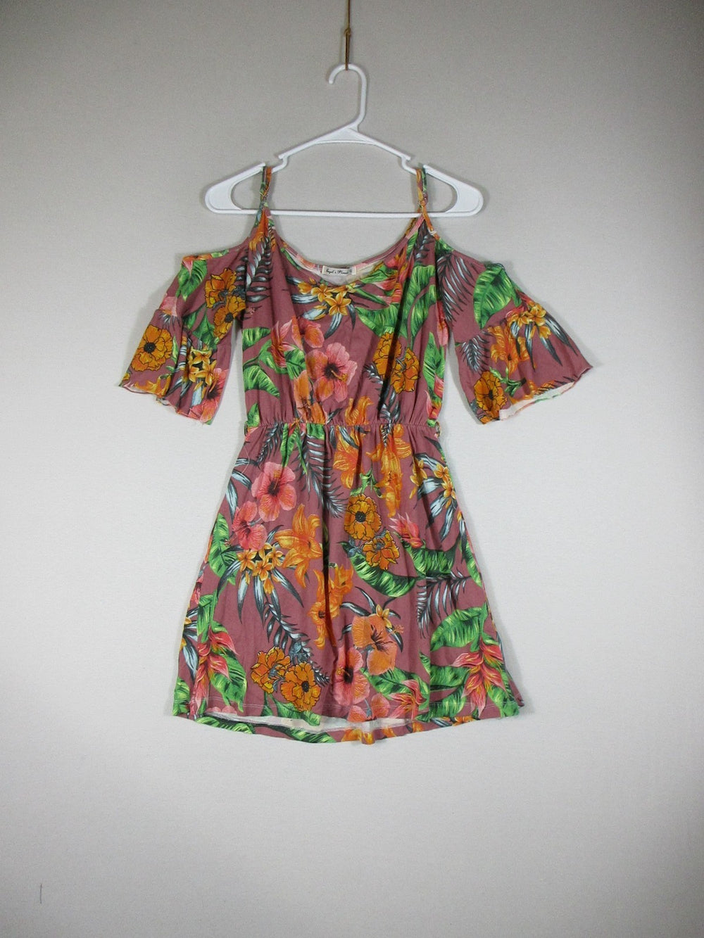 Ingles Planet Womens Dress Regular Floral Crew Neck Short Sleeve Size M Pink