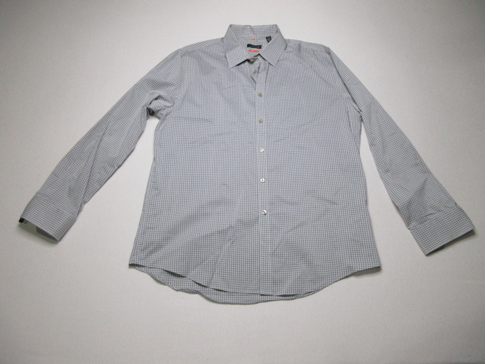 Van Heusen Mens Check Button-Up Dress Shirt Long Sleeve Collared Size 16 Gray