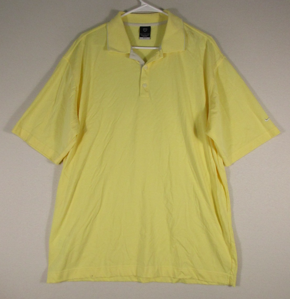 Nike Mens Dri-FIT Button-Up Polo Shirt Short Sleeve Collar Size L Yellow