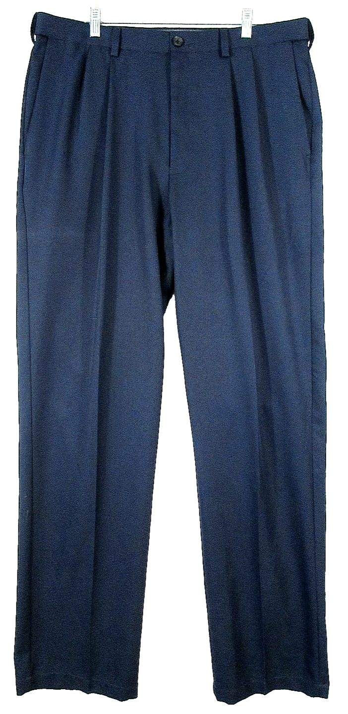 Haggar Mens High Waist Pleated Dress Pants Button Fly Pockets Size 36 X 34 Blue