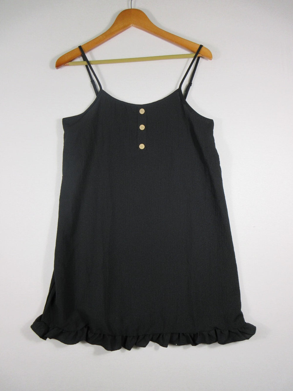 Shein Womens Button Front Cami Tunic Dress Ruffle Hem Sleeveless Size M Black