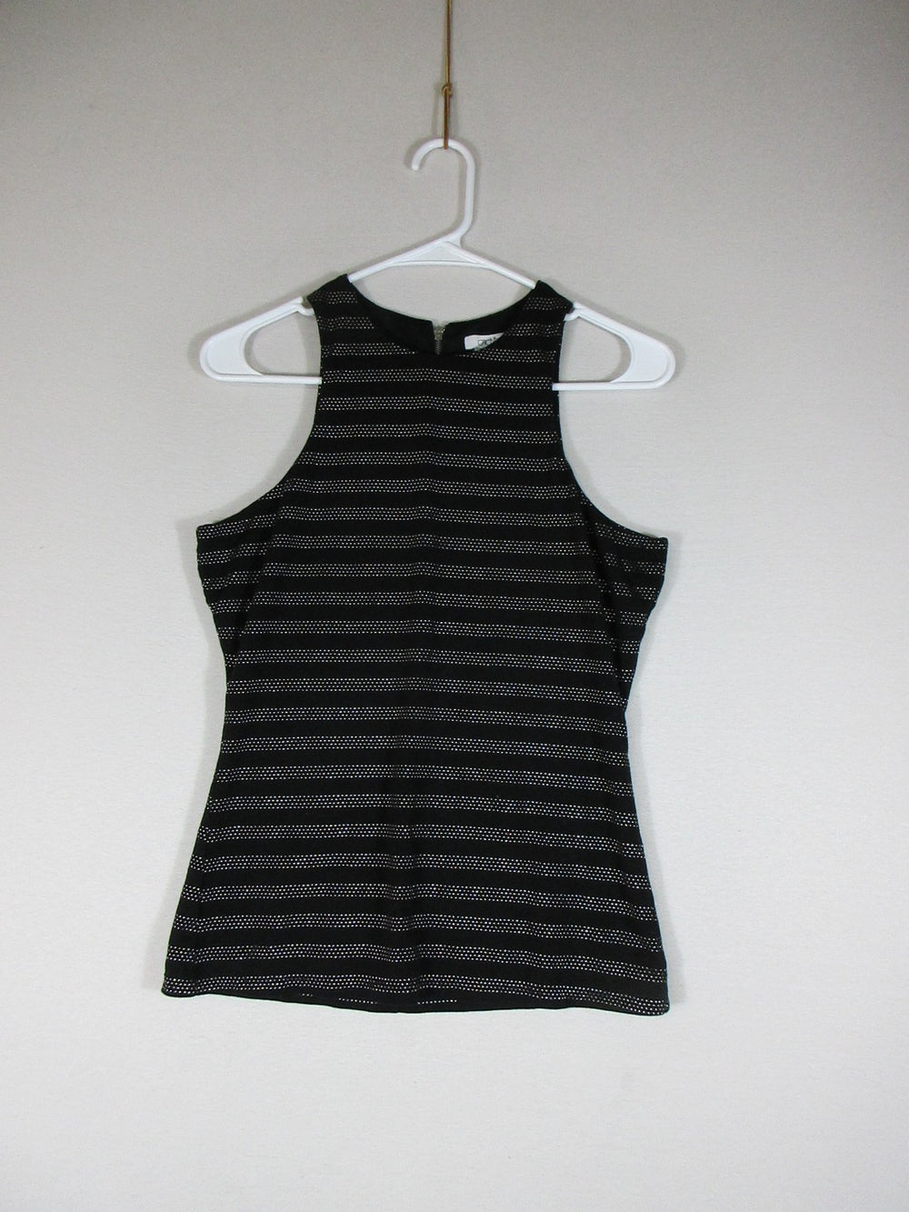 Cache Womens Polka Dots Round Neck Tank Top Sleeveless Back Zip Size S Black