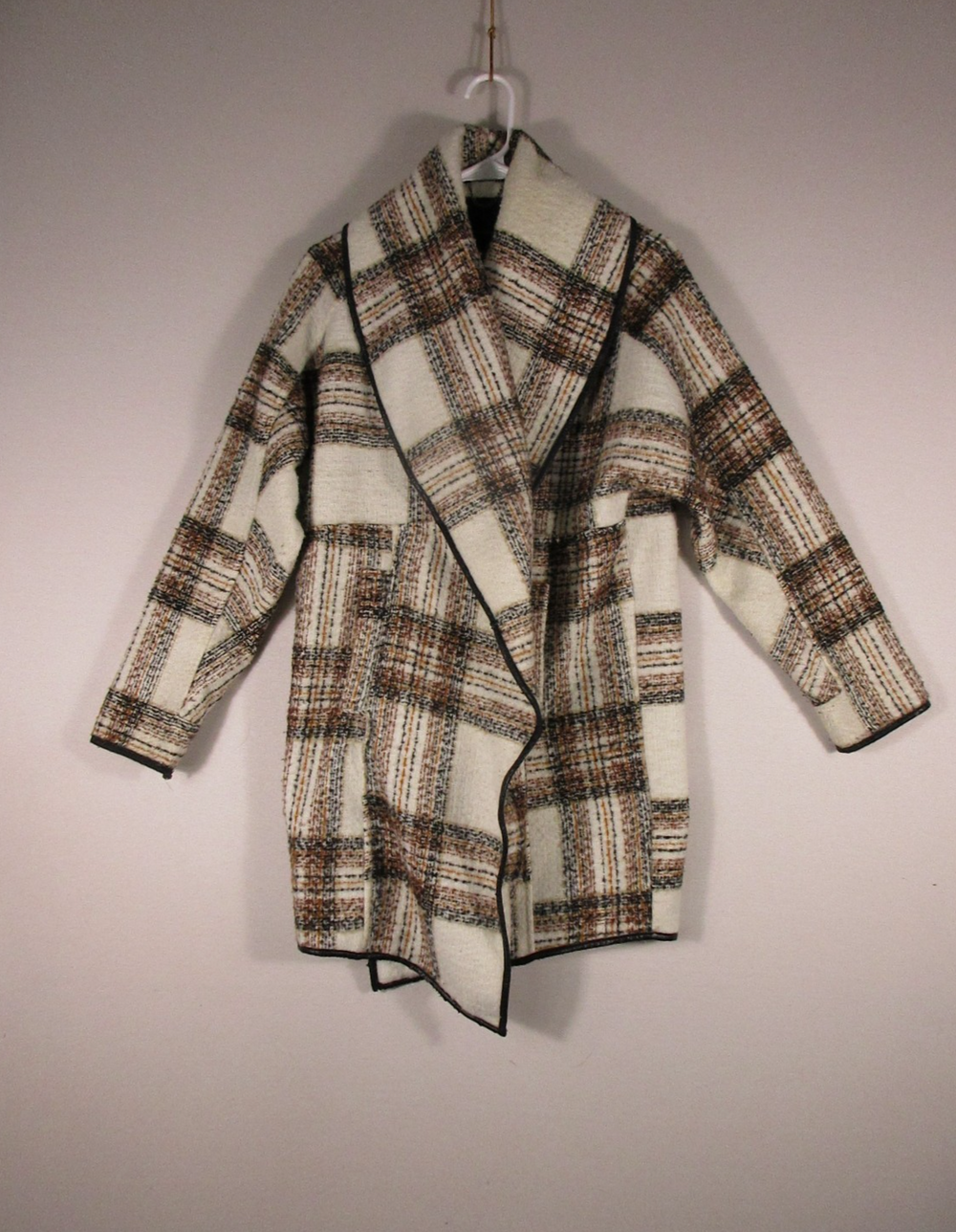 Mercer & Madison Womens Open Front Plaid Jacket Sweater Long Sleeve Size M Multi