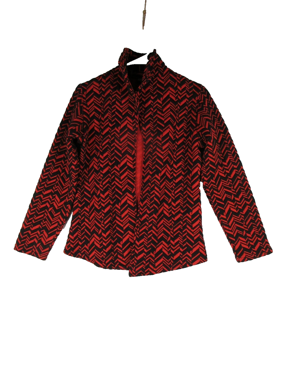 Andria Lieu Collection Womens Open Front Jacket Chevron Print Size S Black/Red