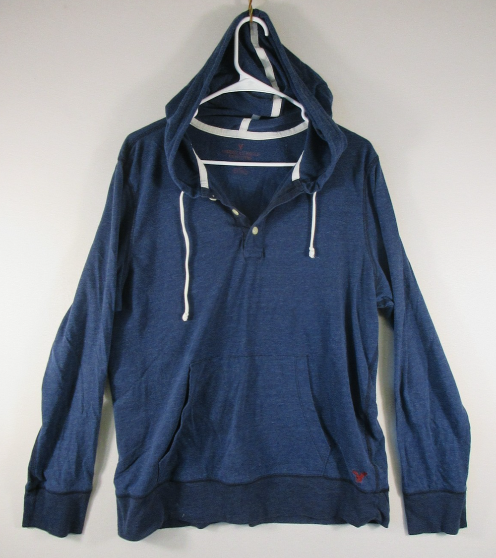 American Eagle Outfitters Men Button-Up Hoodie Sweatshirt Long Sleeve Sz L Blue