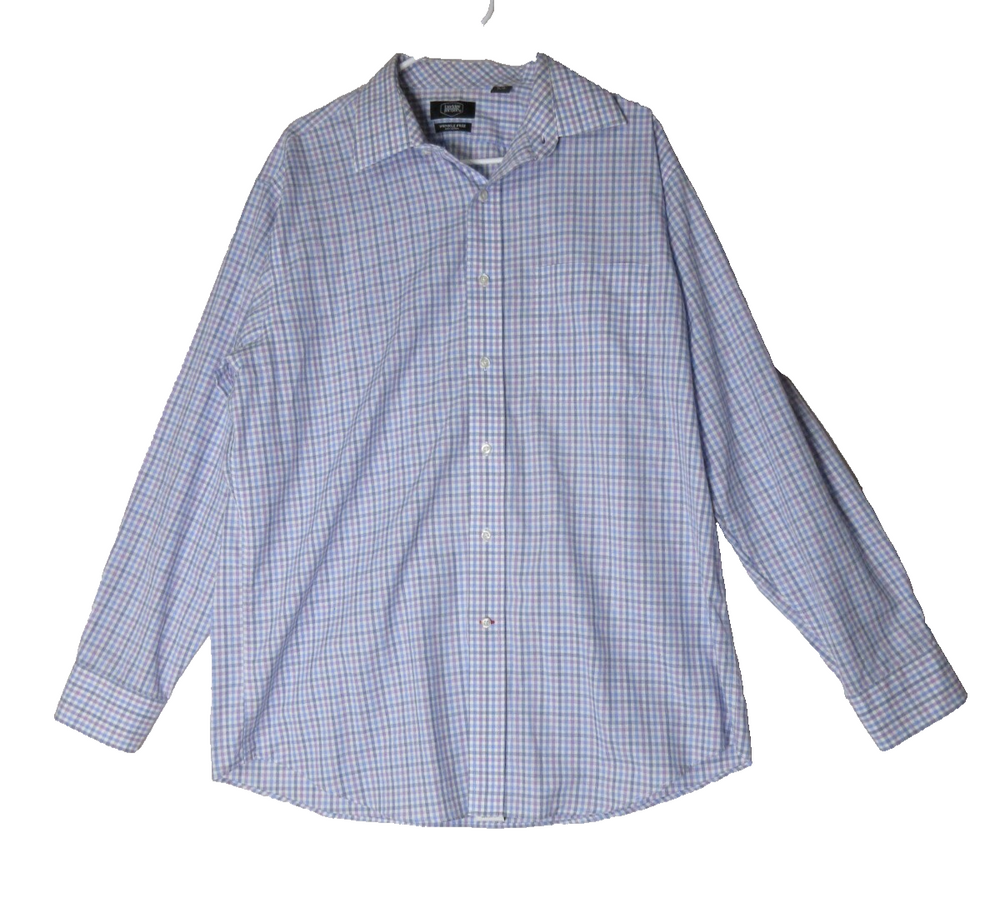 Berkley Jensen Mens Check Print Button-Up Dress Shirt Long Sleeve Sz 34/35 Blue