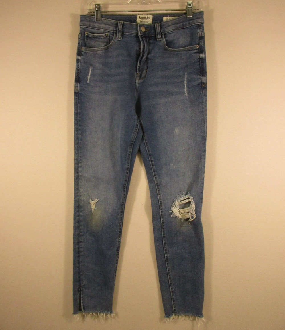 Kensie Jeans Womens The Ultimate High Rise Skinny Jeans Distressed Sz 6/28 Blue